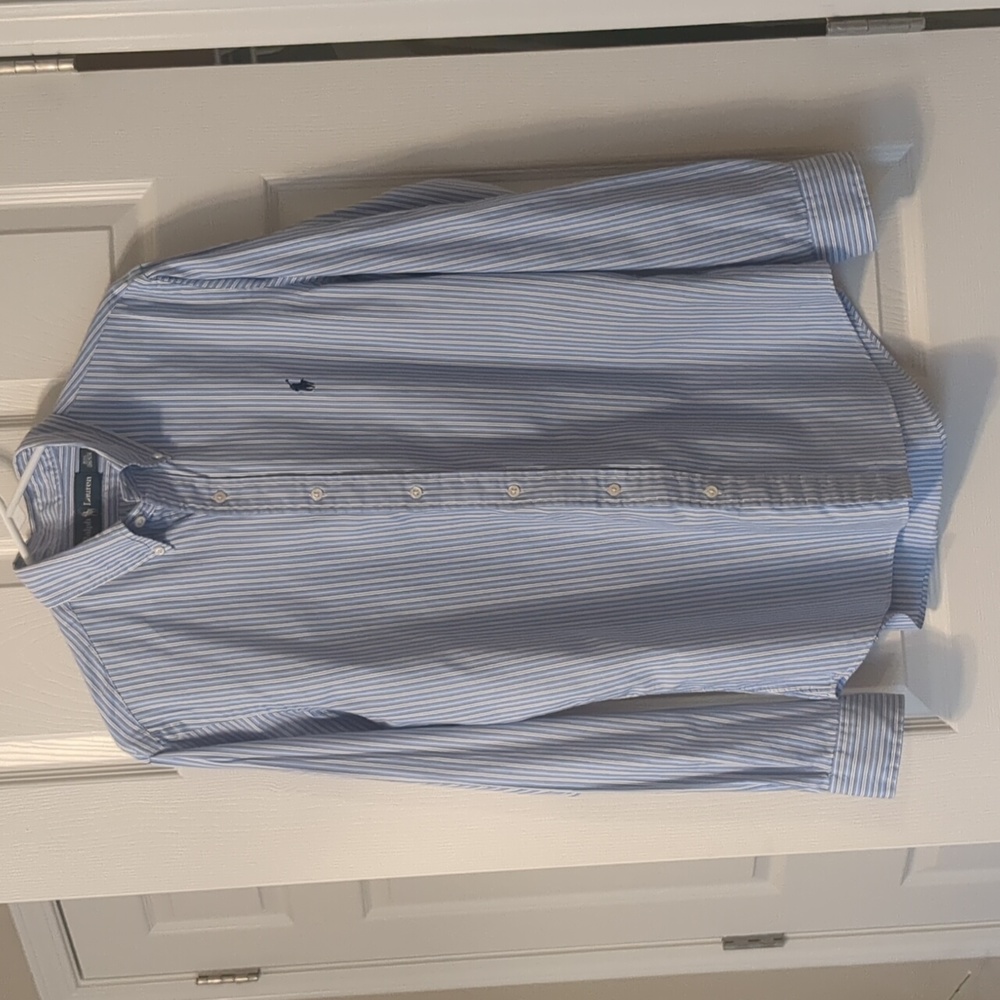 Ralph Lauren dress shirt, 15 1/2. Blue and white striped.